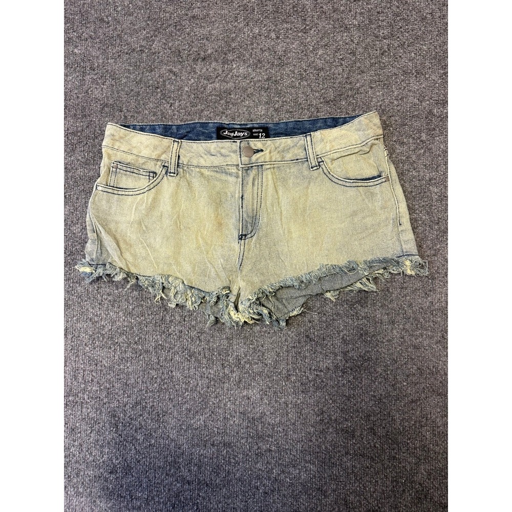 JayJays Shorts Womens Size 12 Light Wash Yellow Tint Raw Hem Frayed Denim Cutoff